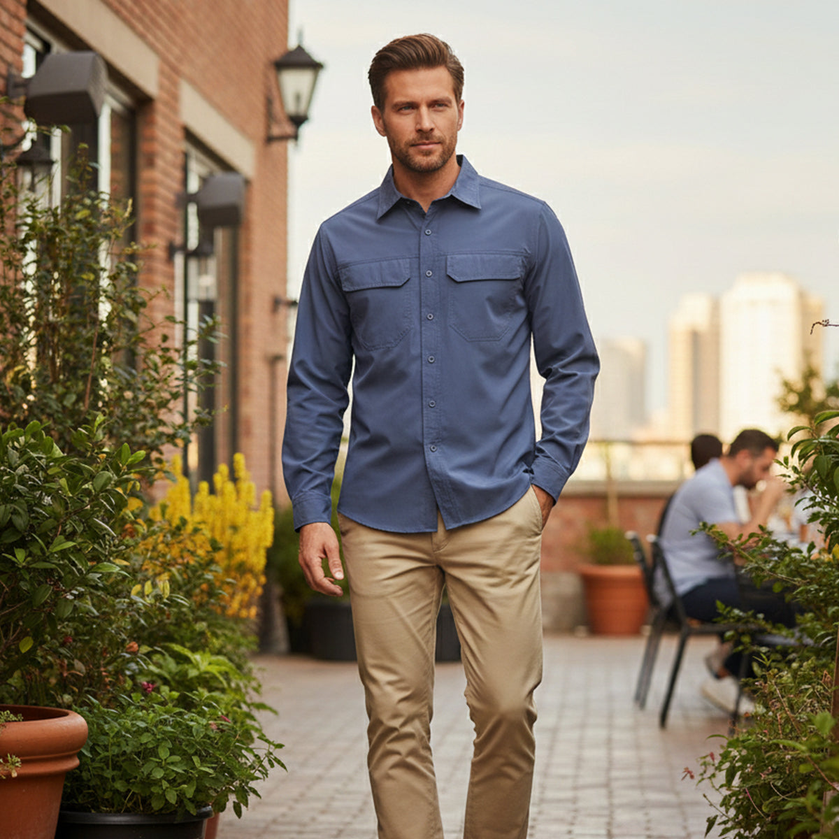 Beau | Men's Smart Casual Button Up Shirt Navy Long Sleeve