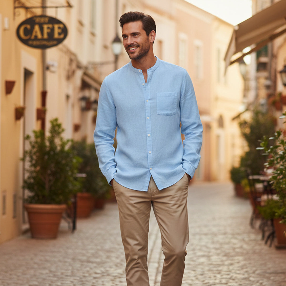 Bram | Men's Linen Shirt Cream Long Sleeve Button Up