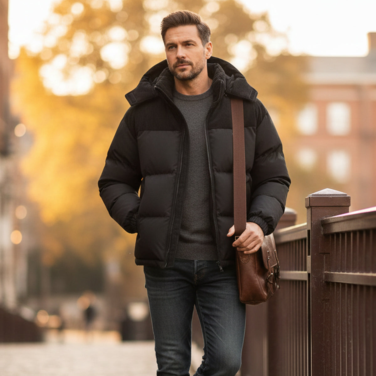 Ash | Men's Puffer Jacket Cream Khaki Hooded Winter