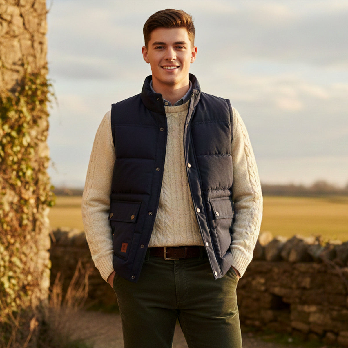 Rowan | Men's Puffer Vest Navy Down Filled Quilted Utility Pockets