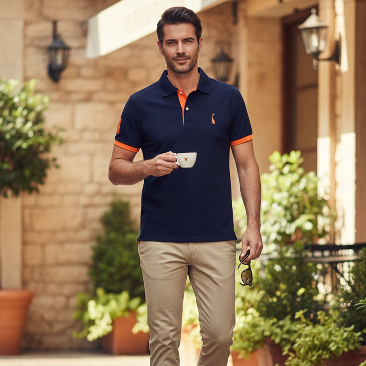 Beau | Men's Polo Shirt Navy Orange Trim