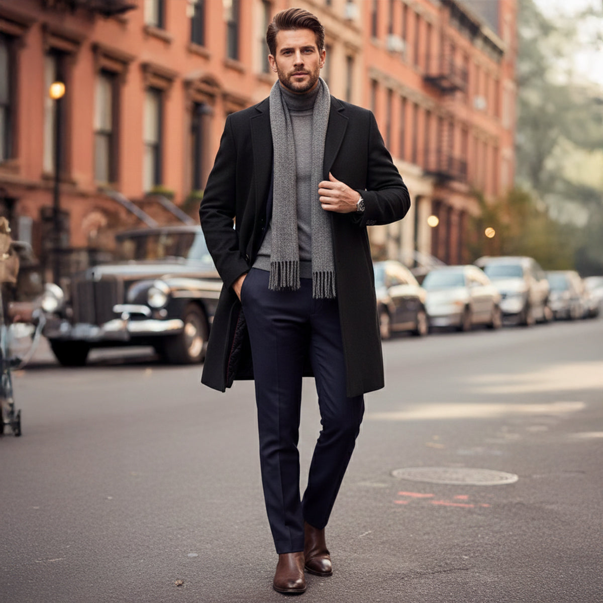Rowan | Men's Wool Overcoat Black Long Formal Coat