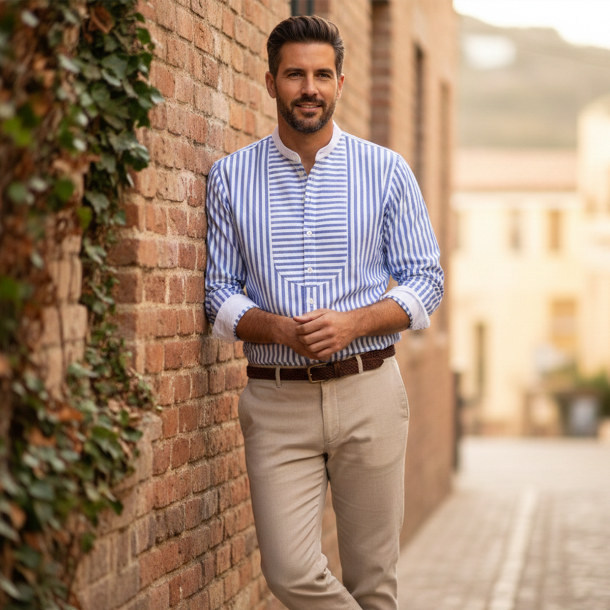 Lars | Men's Striped Button Up Shirt Light Blue Long Sleeve