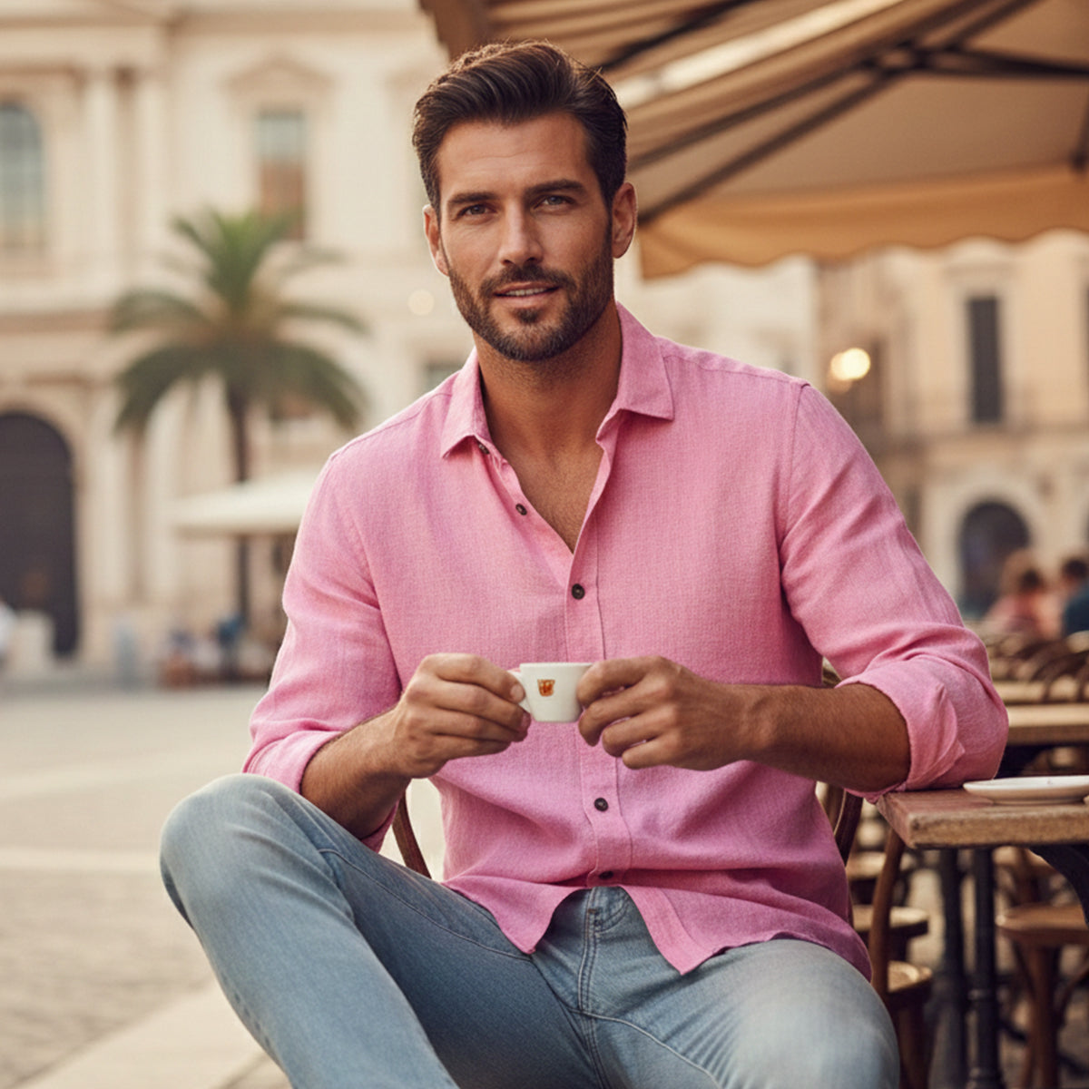 Sage | Men's Linen Shirt Cream Long Sleeve Button Up