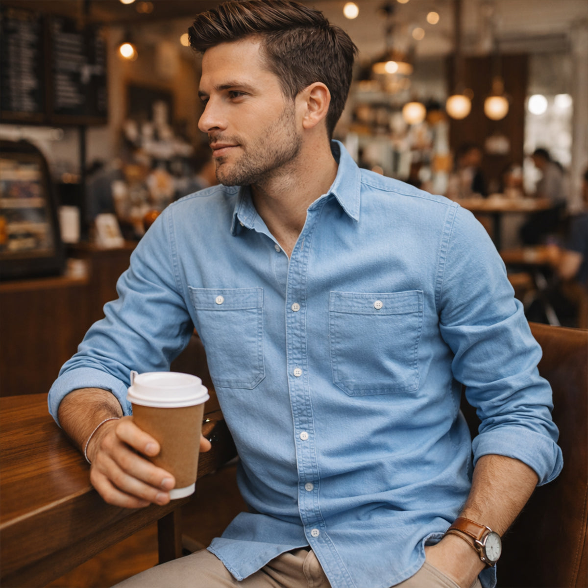 Axel | Men's Dark Wash Denim Shirt Double Pocket Long Sleeve