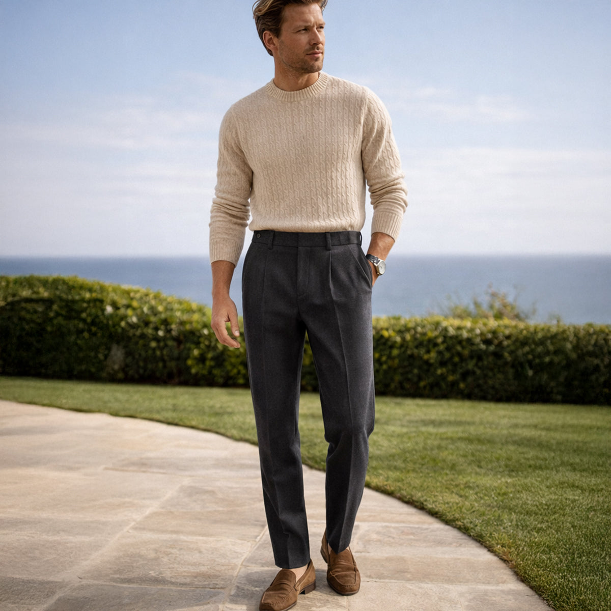 Sage | Men's Tailored Dress Pants Taupe Pleated