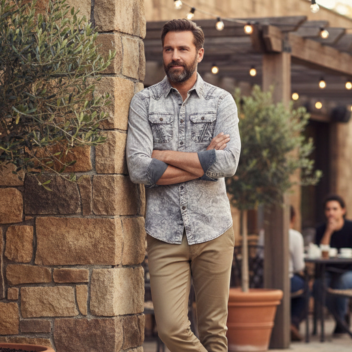 Ezra | Men's Denim Shirt Light Gray Vintage Wash