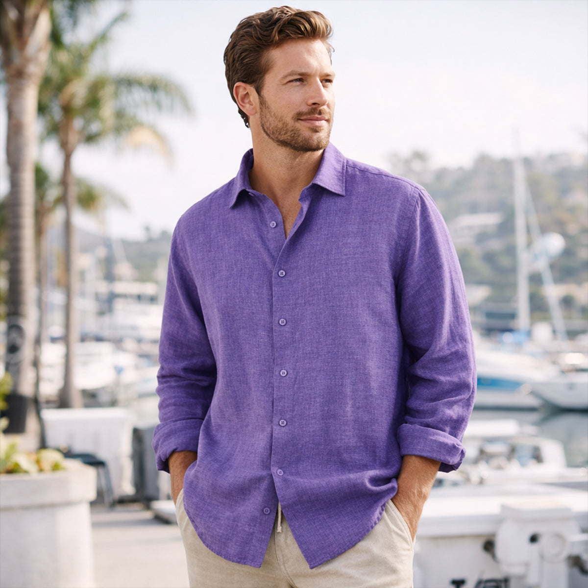 Jasper | Men's Linen Button Up Shirt Cream Long Sleeve