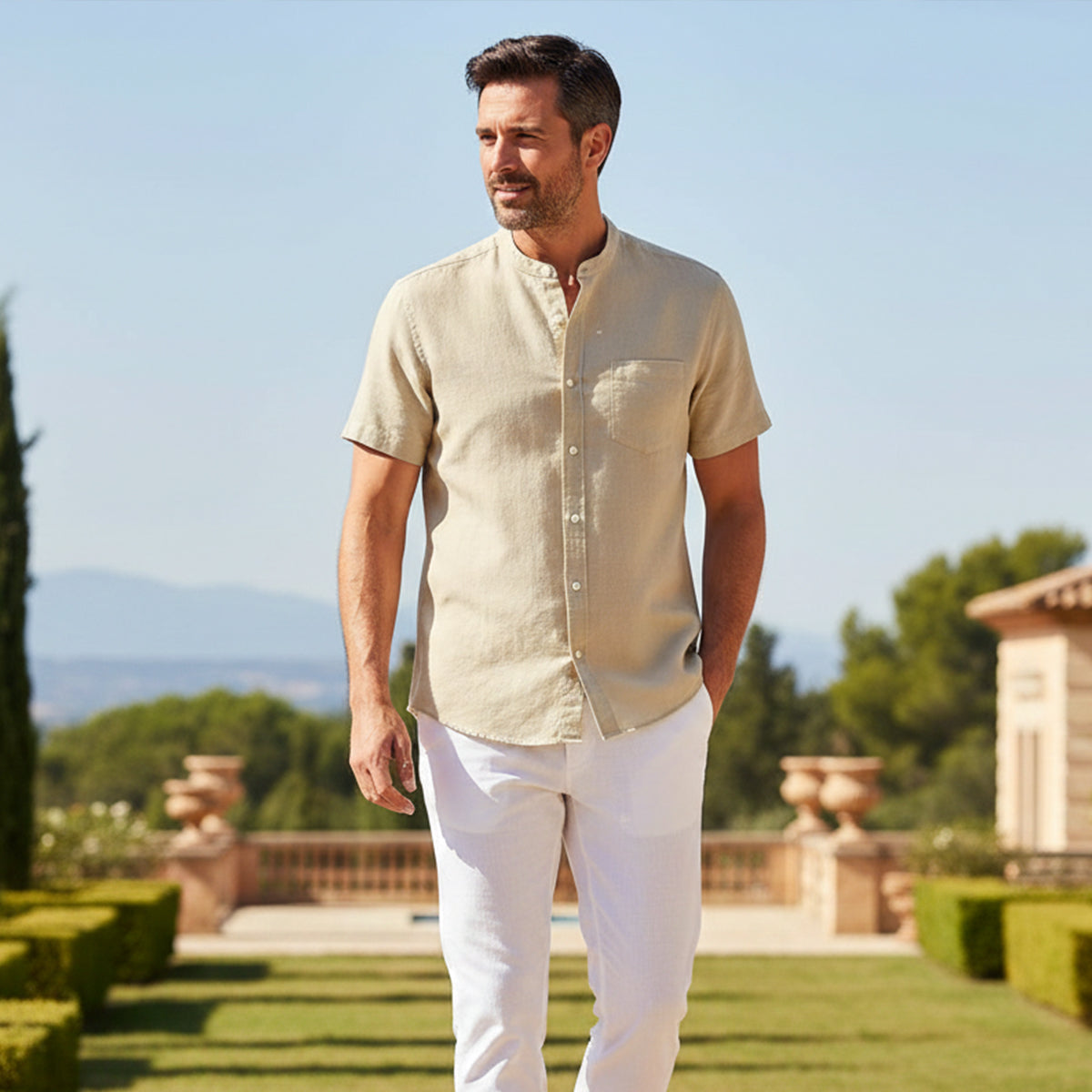 Axel | Men's Henley Shirt Black Short Sleeve Chest Pocket
