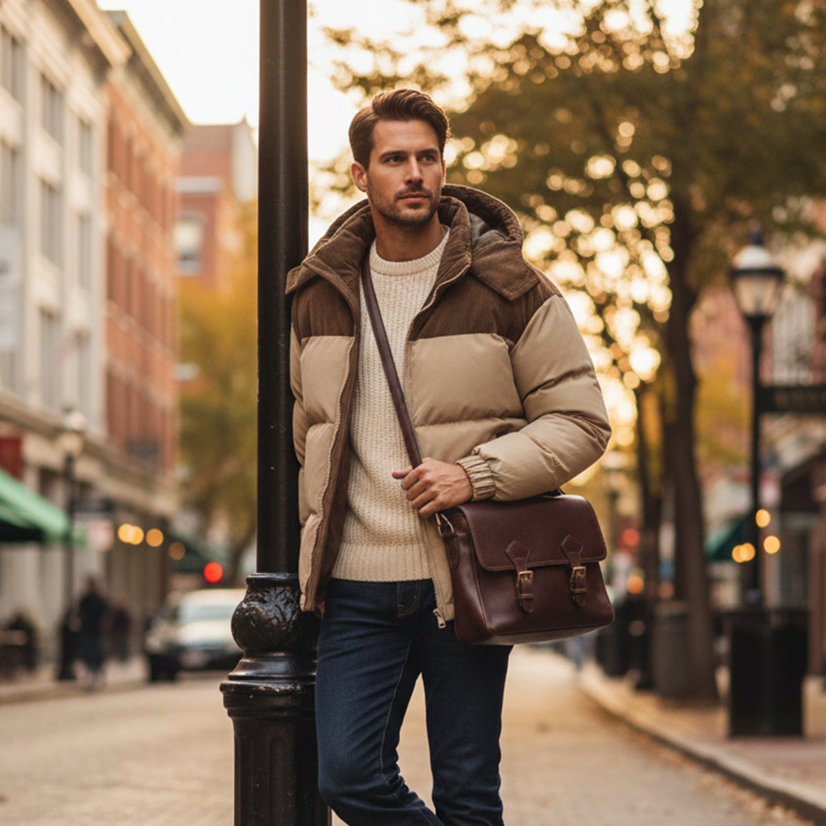Ash | Men's Puffer Jacket Cream Khaki Hooded Winter