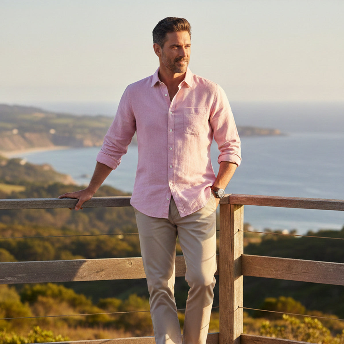Luca | Men's Linen Button Up Shirt Light Green