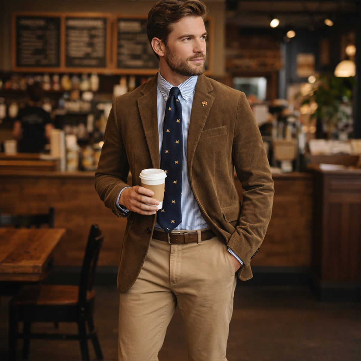 Beau | Men's Casual Corduroy Blazer Brown Single Breasted