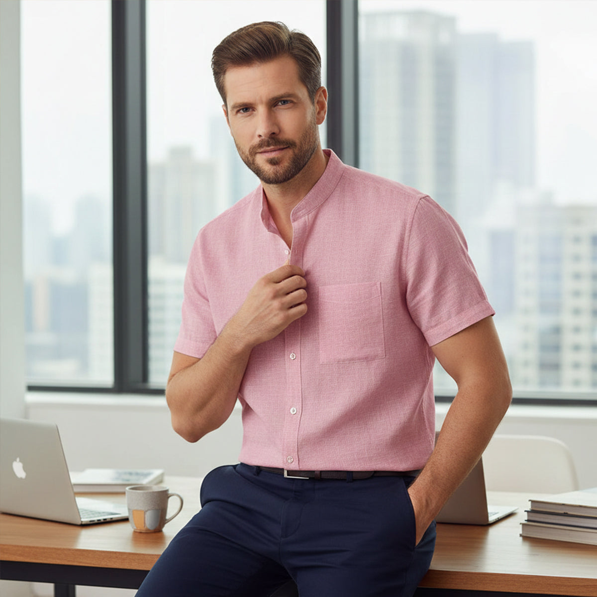 Axel | Men's Button Up Shirt Black Short Sleeve