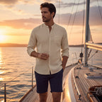 Dama Washington Bram men's linen shirt cream long sleeve button up - view 13