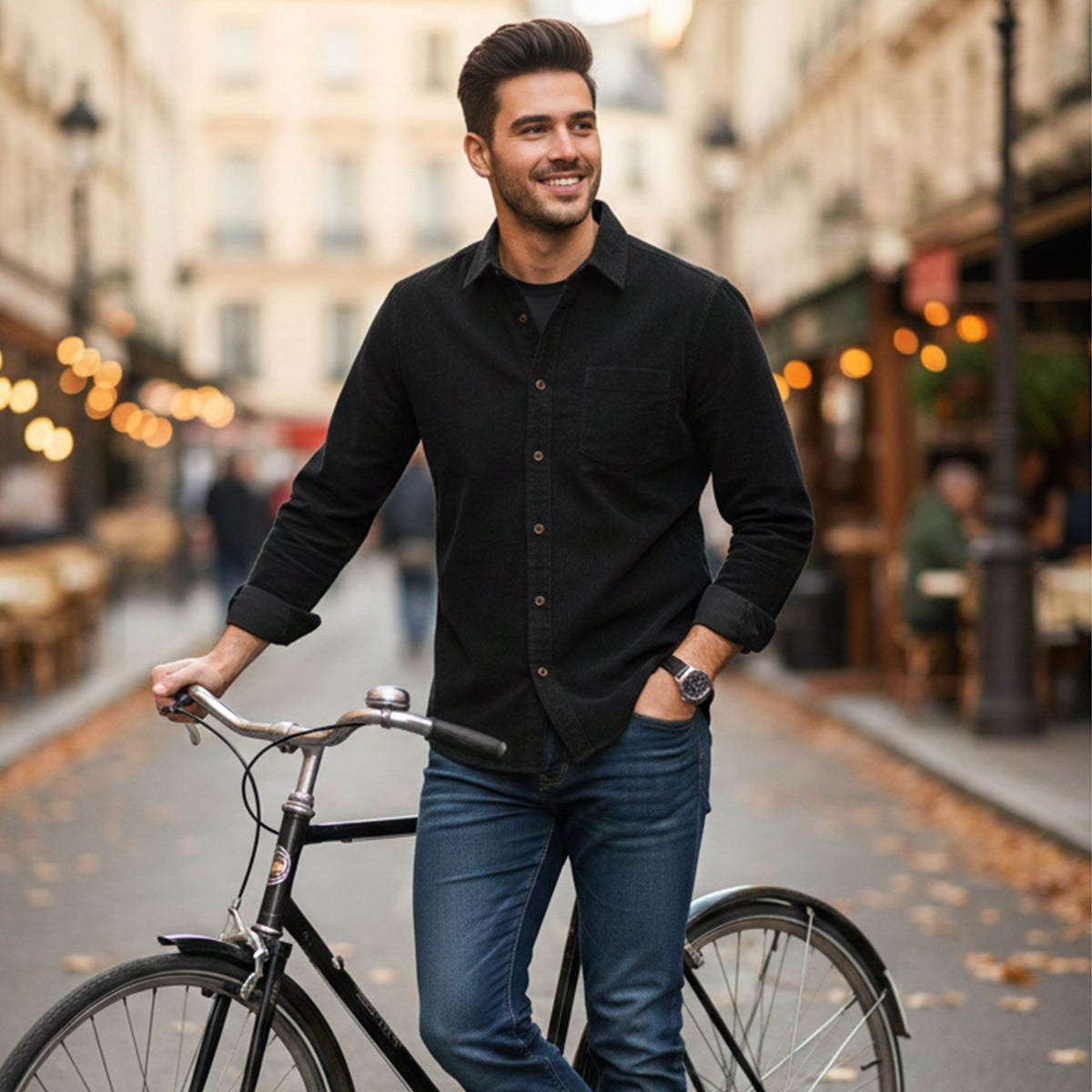 Beau | Men's Corduroy Button Up Shirt Cream Long Sleeve