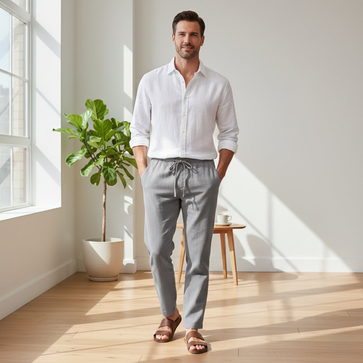 Beau | Men's Linen Pants Navy Drawstring Relaxed Fit