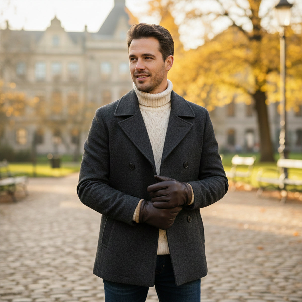Rowan | Men's Leather Gloves Black Wool Lined Winter Driving