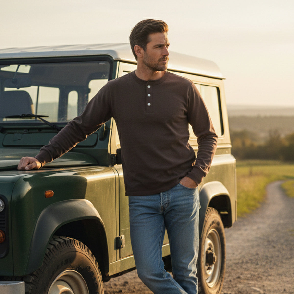 Callum | Men's Henley Shirt White Long Sleeve