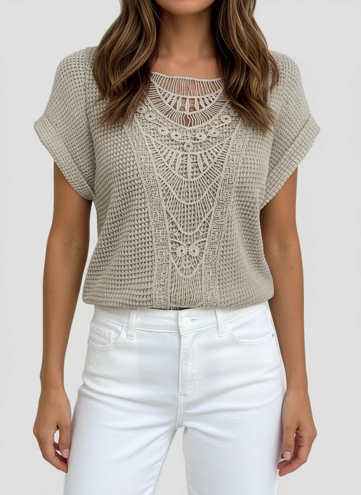 Dama Washington Aria women's crochet lace knit top light blue short sleeve - view 4