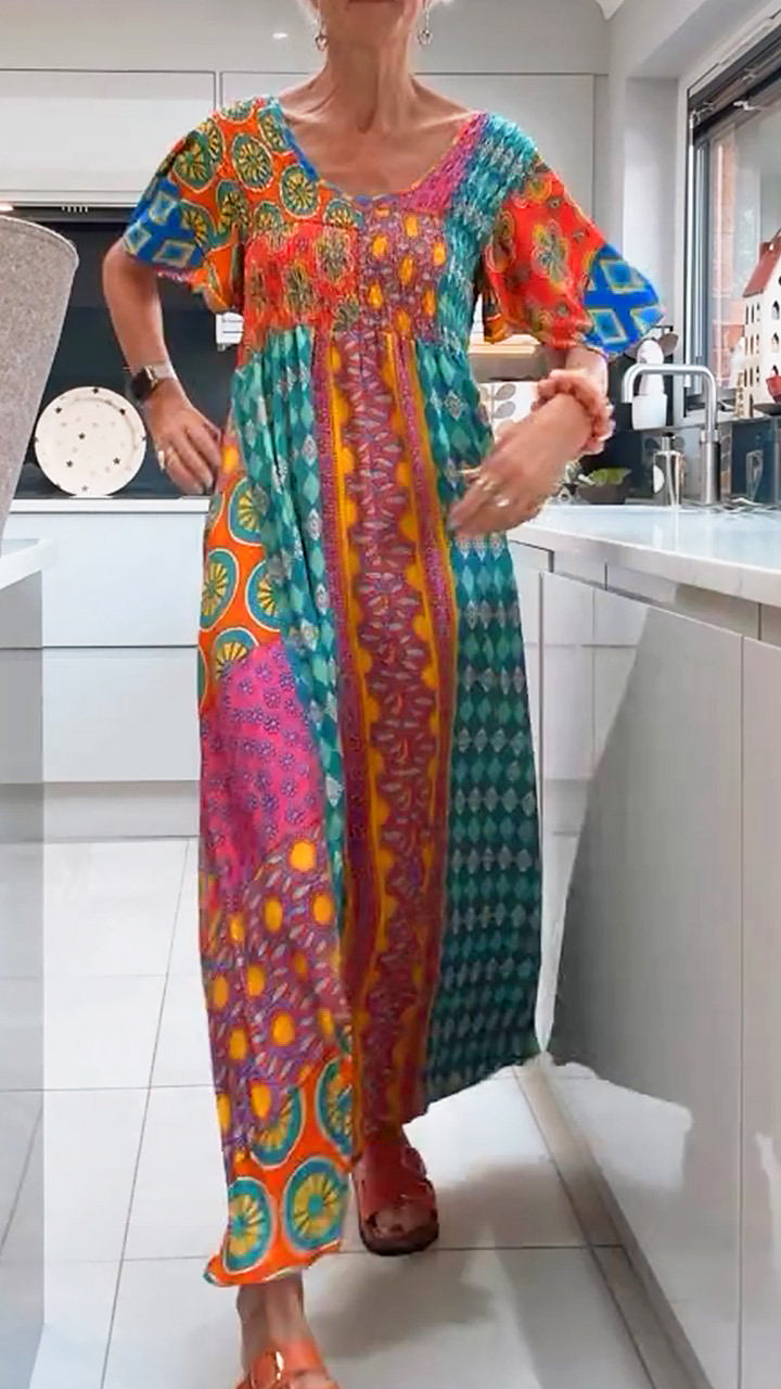 Cora | Women's Boho Maxi Dress Multicolor Patchwork Print