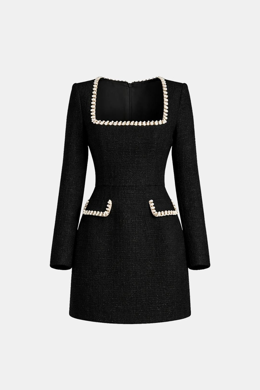 Dama Washington Elise women's pearl trim tweed mini dress cream long sleeve - view 2