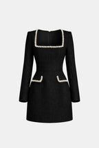 Dama Washington Elise women's pearl trim tweed mini dress cream long sleeve - view 2