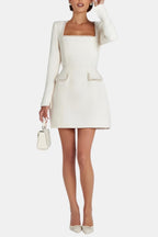 Dama Washington Elise women's pearl trim tweed mini dress cream long sleeve - view 5