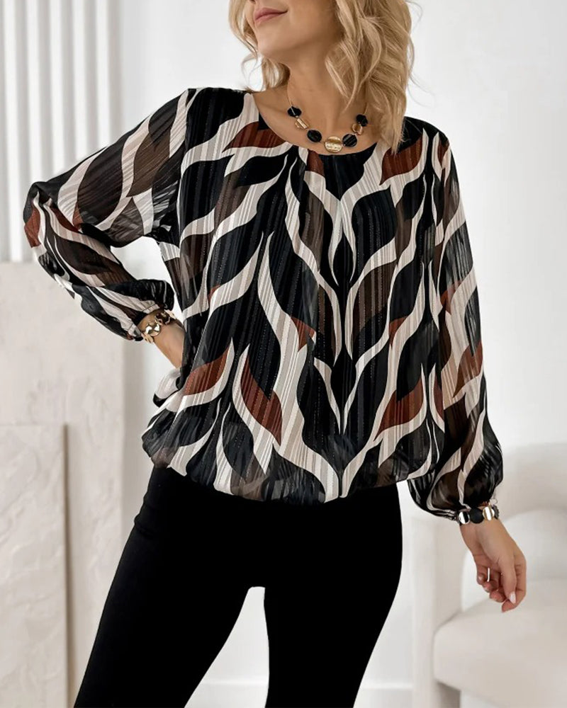 Faye | Women's Abstract Printed Blouse Black Cream Brown