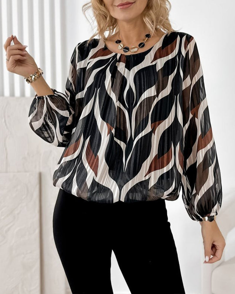 Faye | Women's Abstract Printed Blouse Black Cream Brown