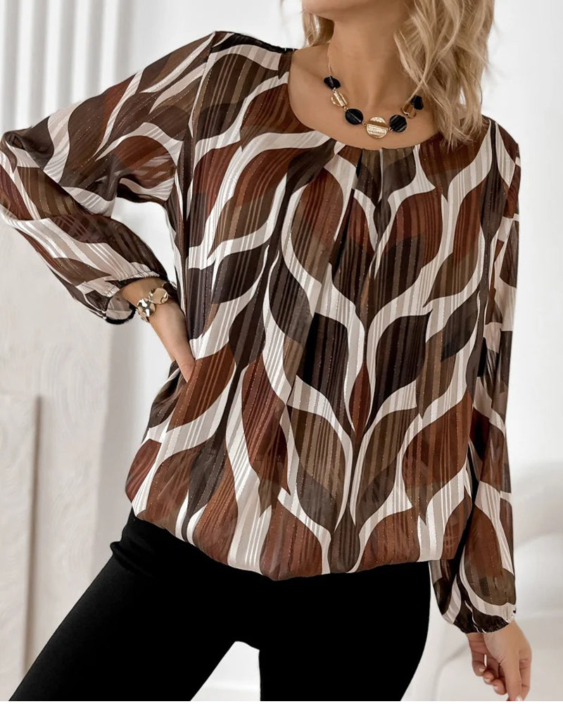 Faye | Women's Abstract Printed Blouse Black Cream Brown