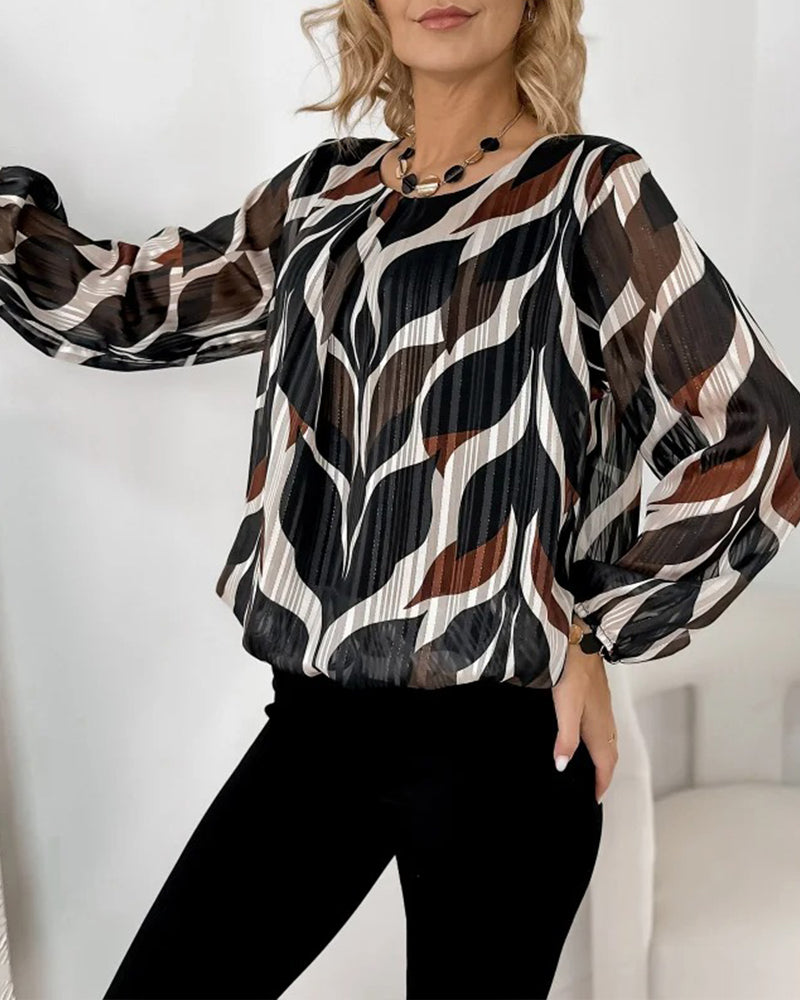 Faye | Women's Abstract Printed Blouse Black Cream Brown