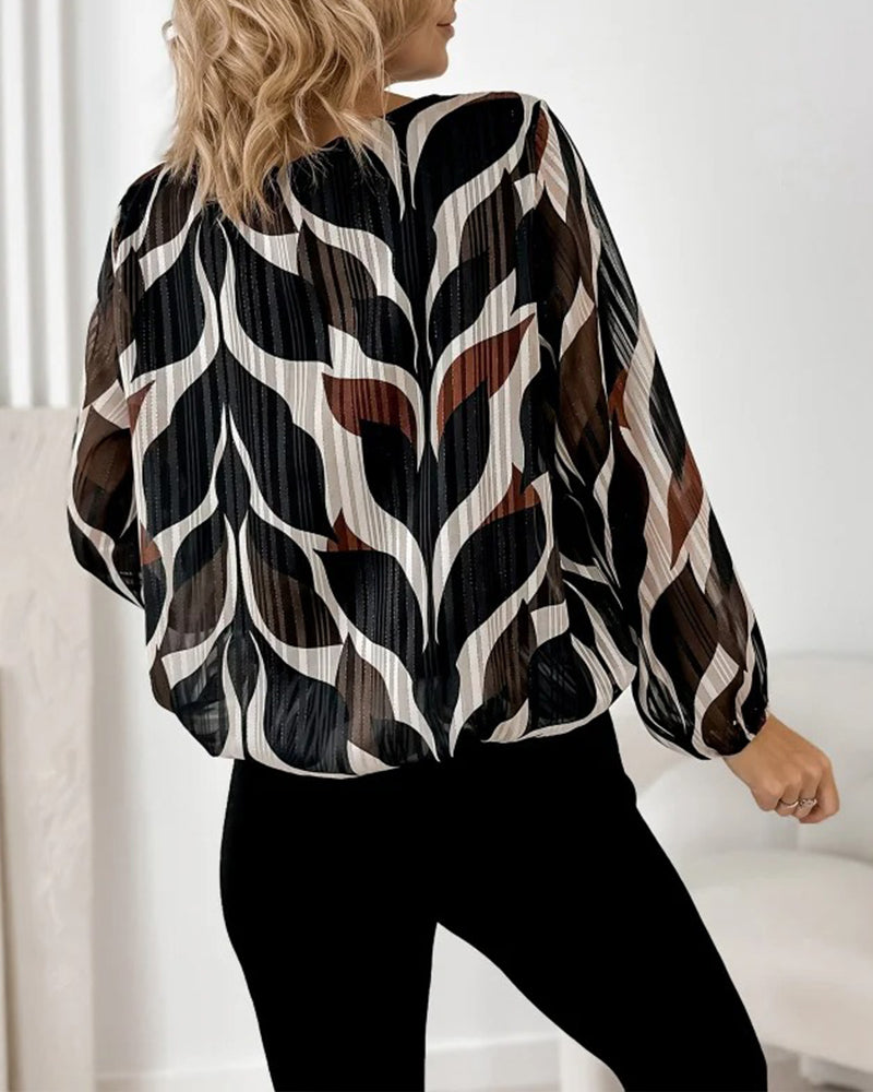 Faye | Women's Abstract Printed Blouse Black Cream Brown