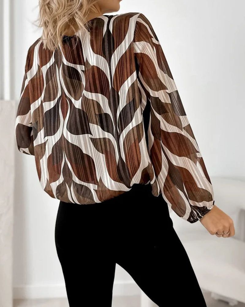 Faye | Women's Abstract Printed Blouse Black Cream Brown