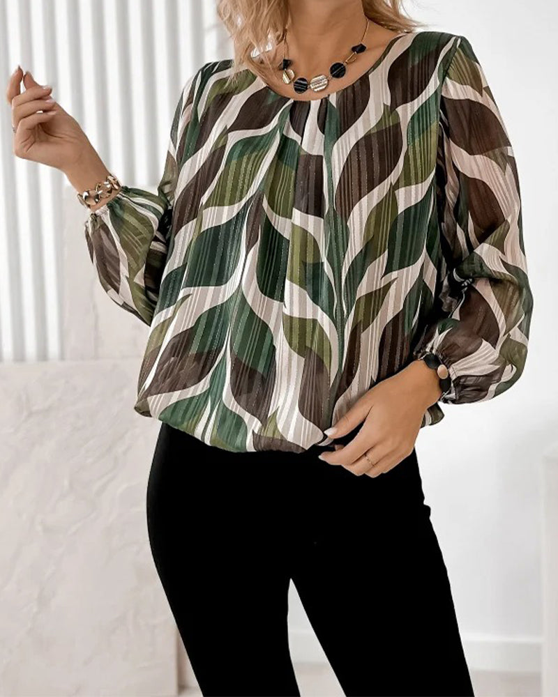 Faye | Women's Abstract Printed Blouse Black Cream Brown
