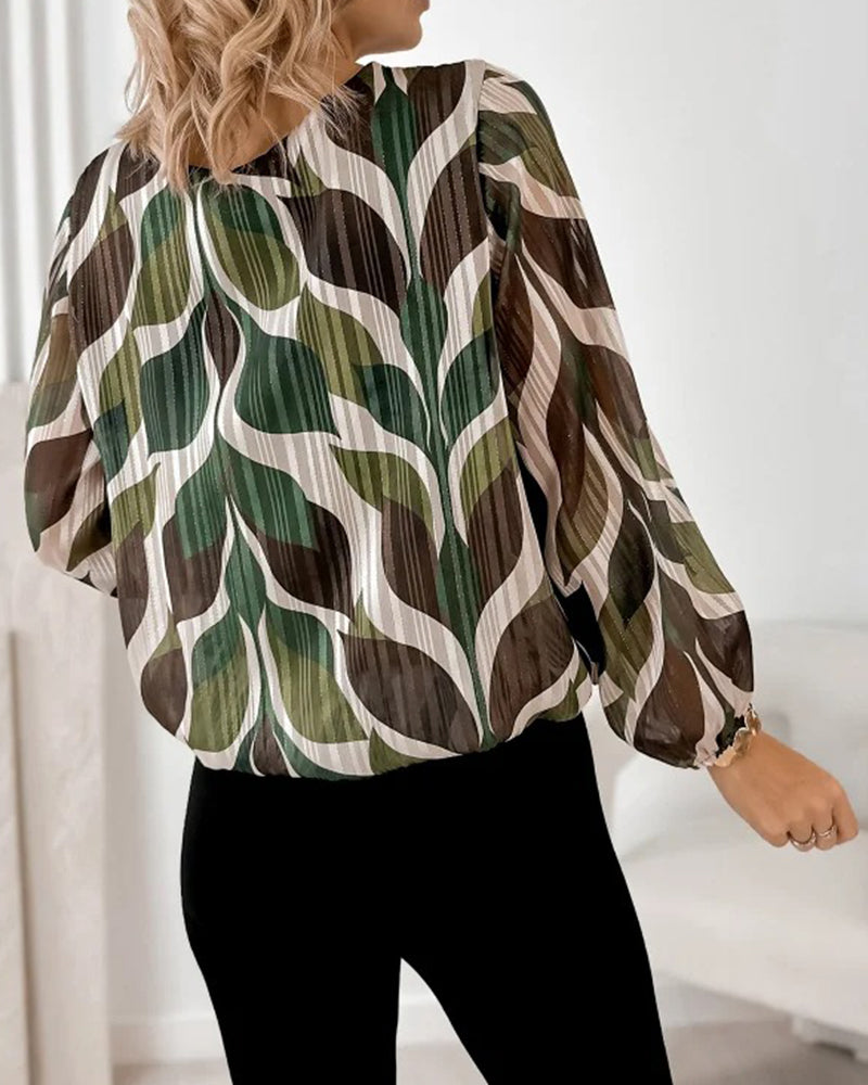 Faye | Women's Abstract Printed Blouse Black Cream Brown