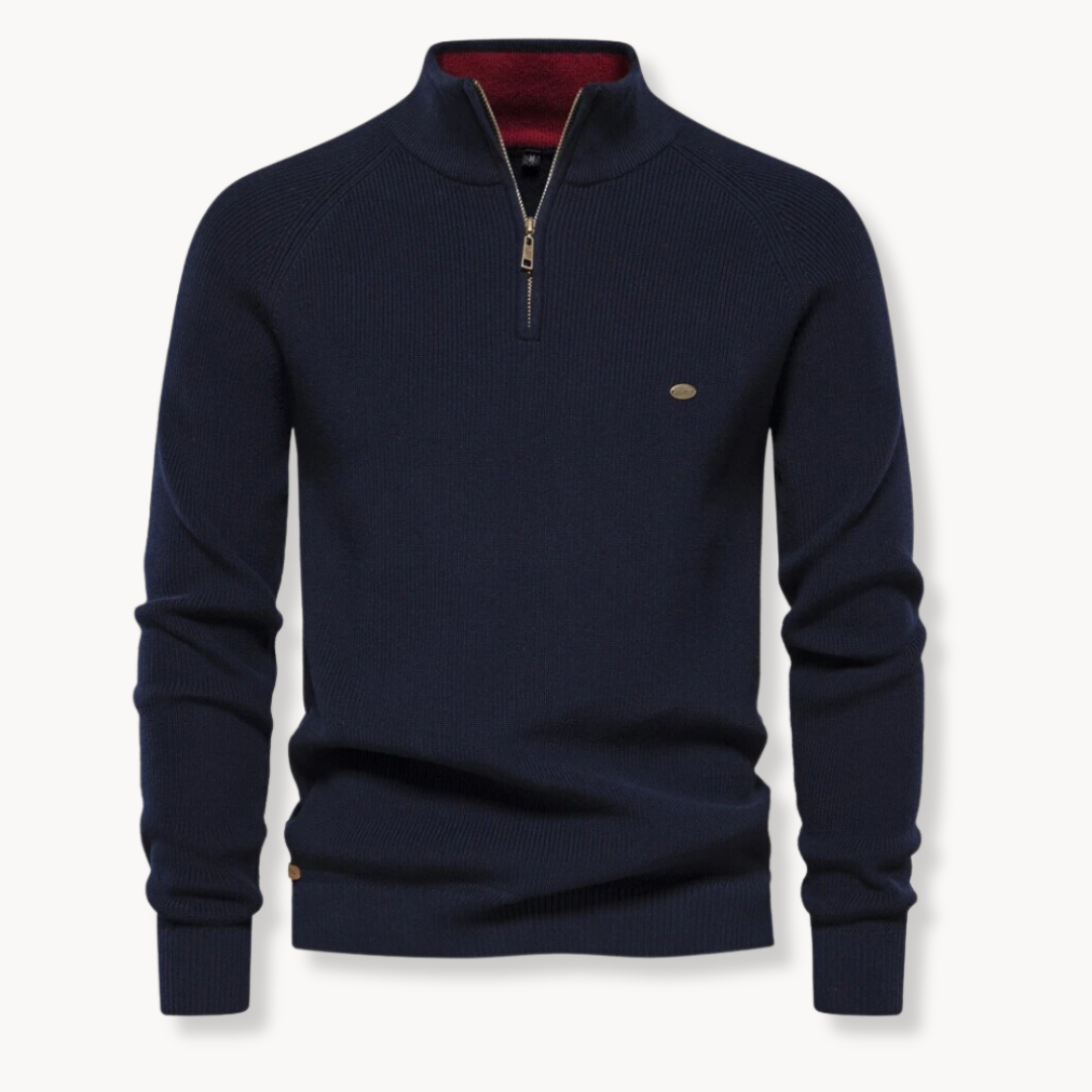 Dama Washington Merrick men's quarter zip ribbed knit sweater - front view
