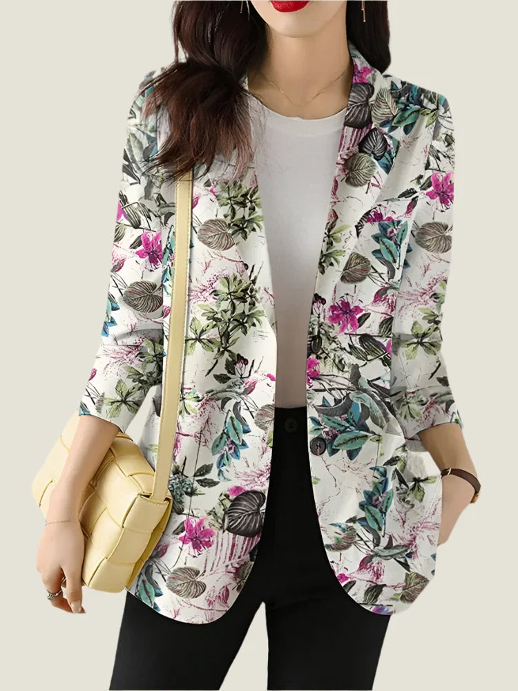 Greta | Women's Floral Print Blazer Navy White Long Sleeve