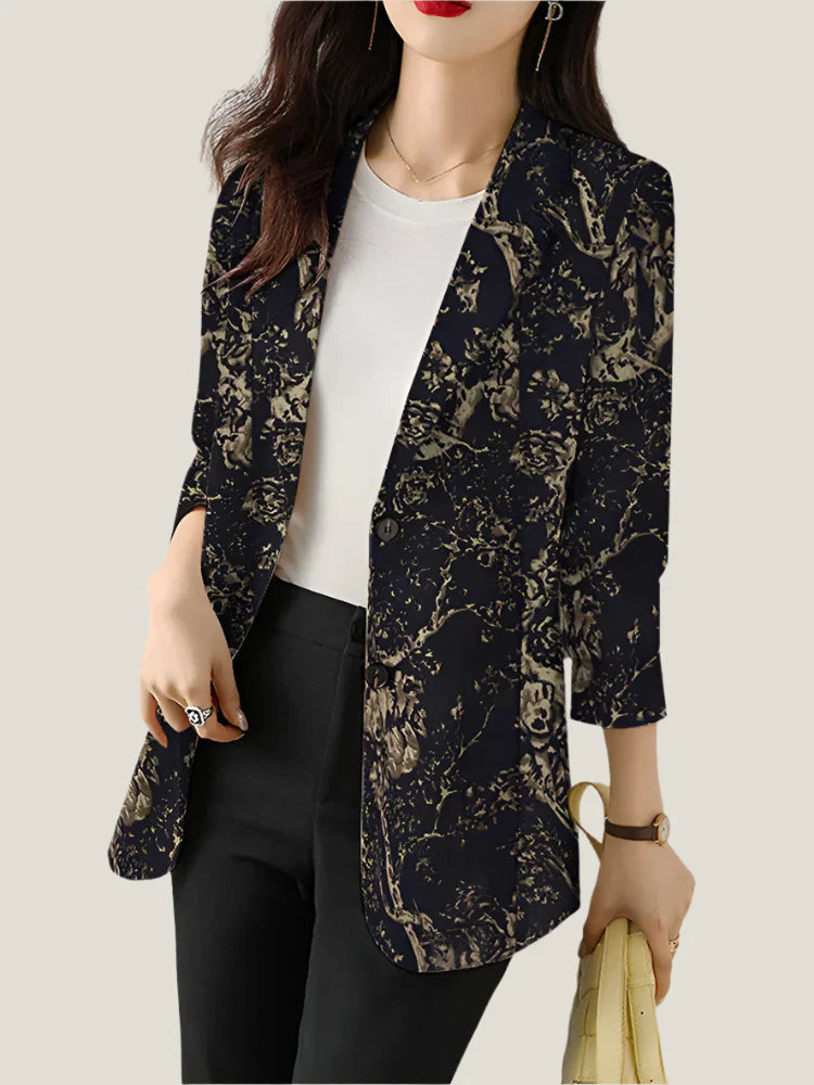 Greta | Women's Floral Print Blazer Navy White Long Sleeve