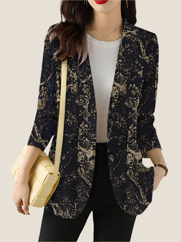 Greta | Women's Floral Print Blazer Navy White Long Sleeve
