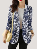 Dama Washington Greta women's floral print blazer navy white long sleeve - front view