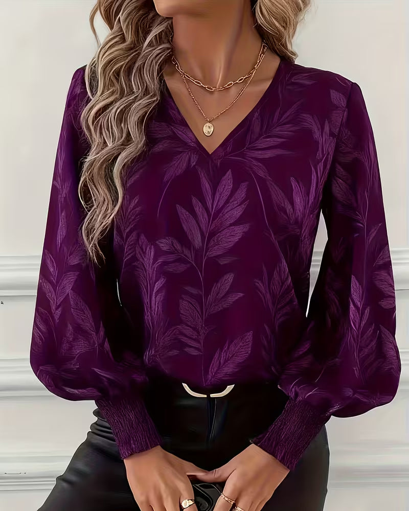 Ayla | Women's Floral V Neck Blouse Long Sleeve Purple