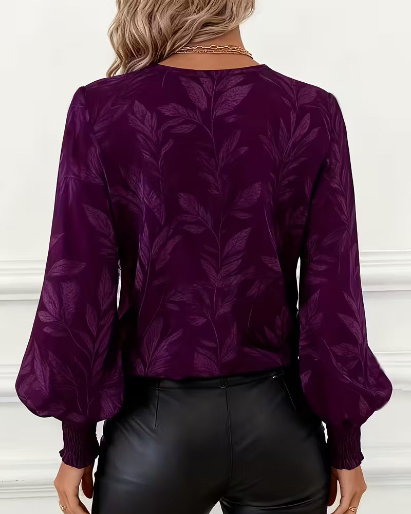 Ayla | Women's Floral V Neck Blouse Long Sleeve Purple