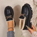 Dama Washington Aria women's sherpa lined loafers black chain detail - front view
