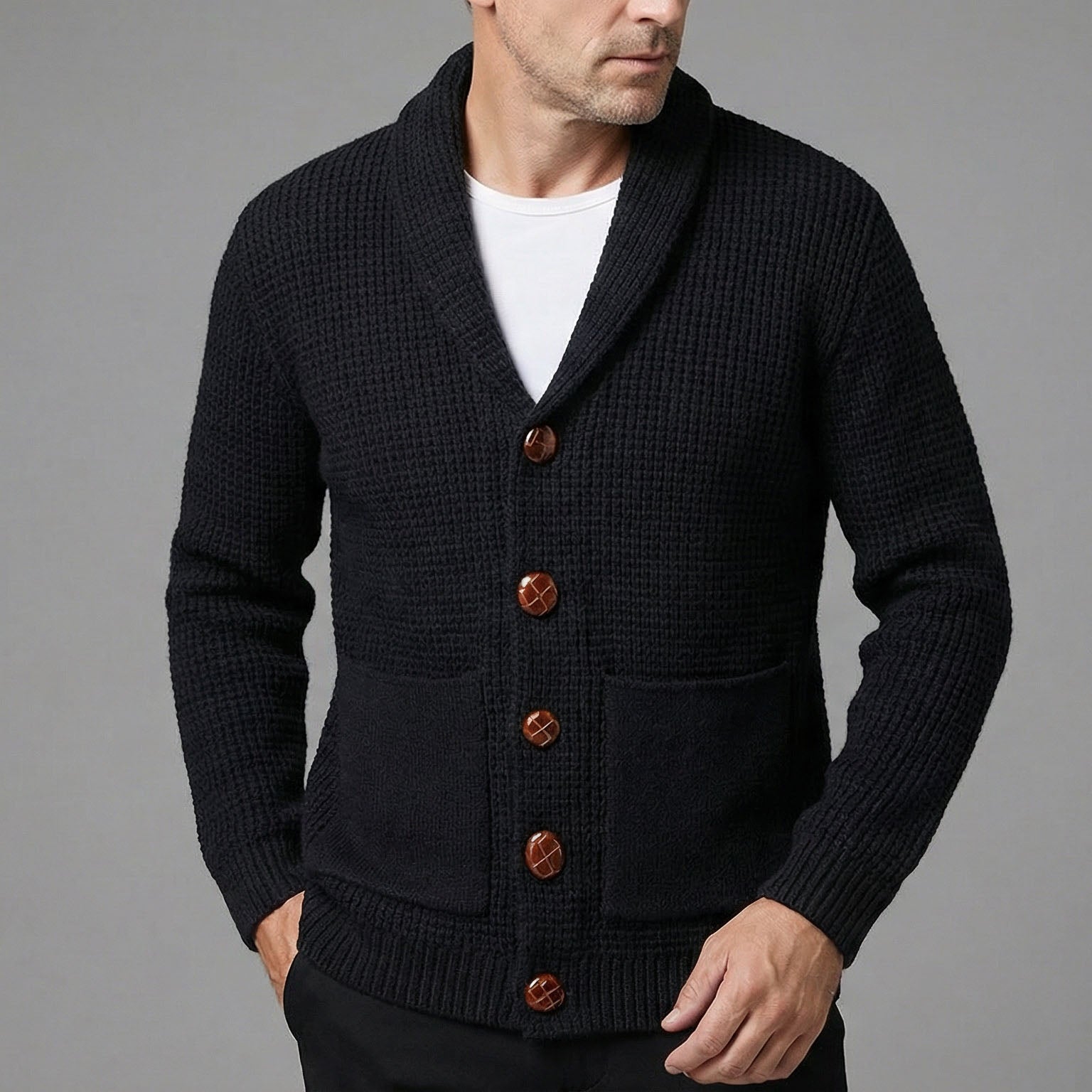 Rowan | Men's Shawl Collar Cardigan Sweater Light Blue