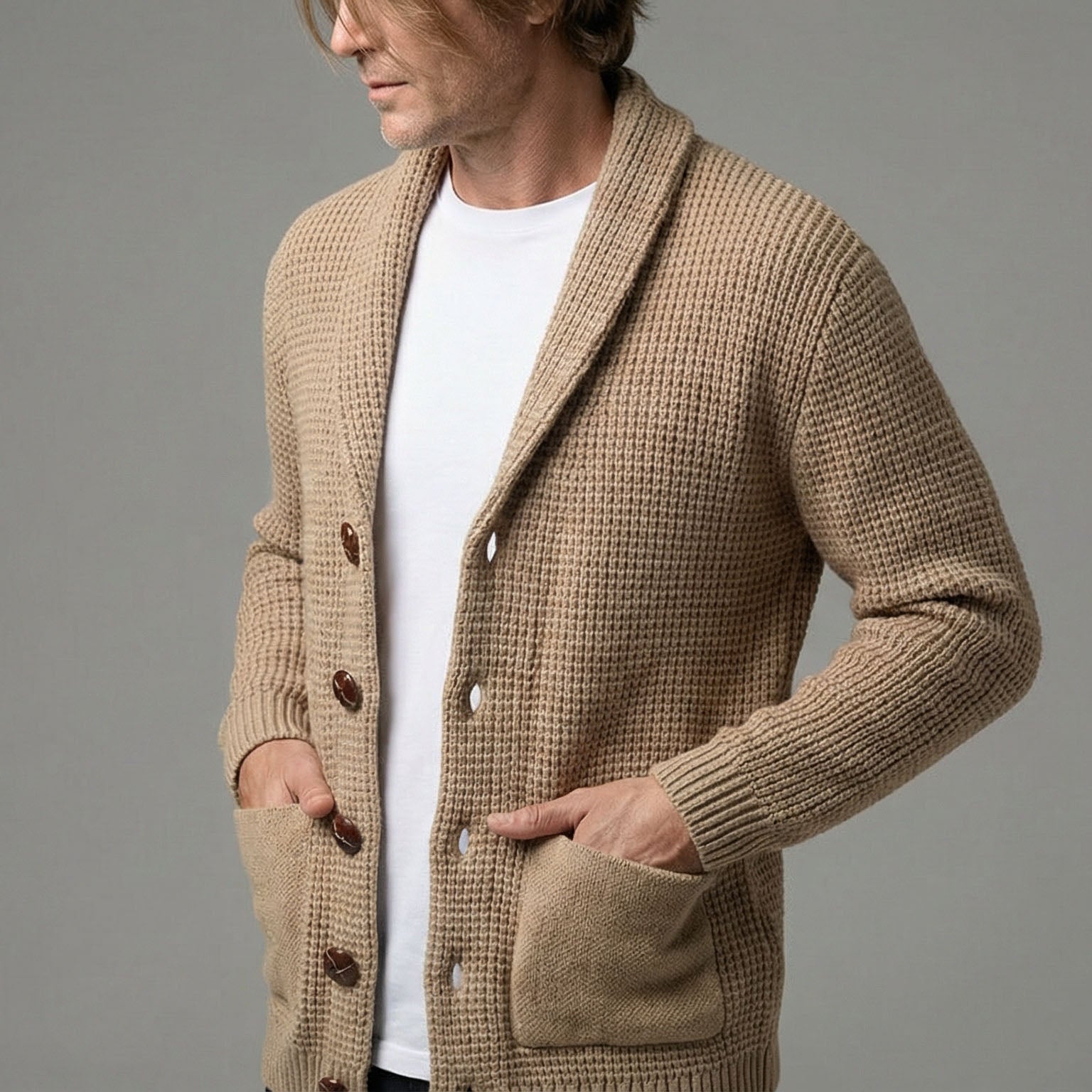 Rowan | Men's Shawl Collar Cardigan Sweater Light Blue
