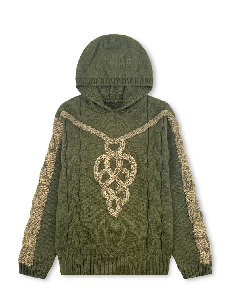 Elodie | Women's Cable Knit Hoodie Black Gold Detail