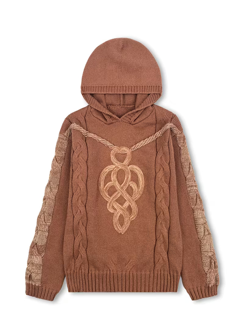 Elodie | Women's Cable Knit Hoodie Black Gold Detail