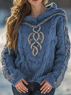 Dama Washington Elodie women's cable knit hoodie black gold detail - view 2