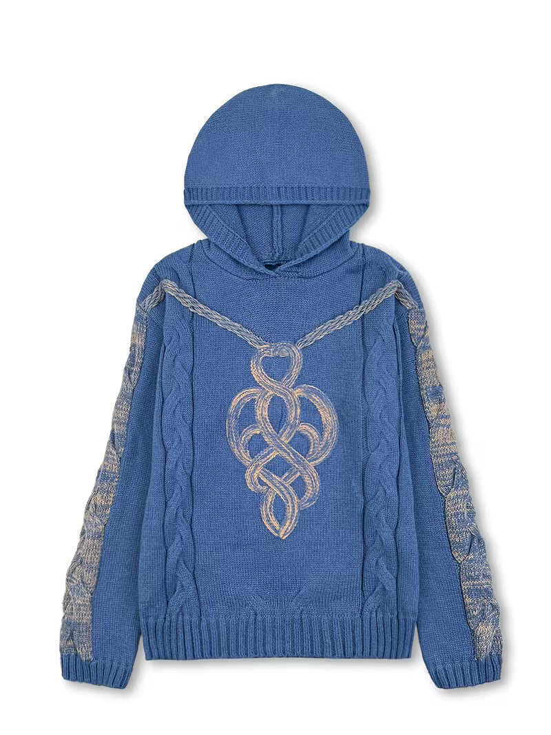Elodie | Women's Cable Knit Hoodie Black Gold Detail