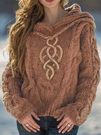 Dama Washington Elodie women's cable knit hoodie black gold detail - view 4